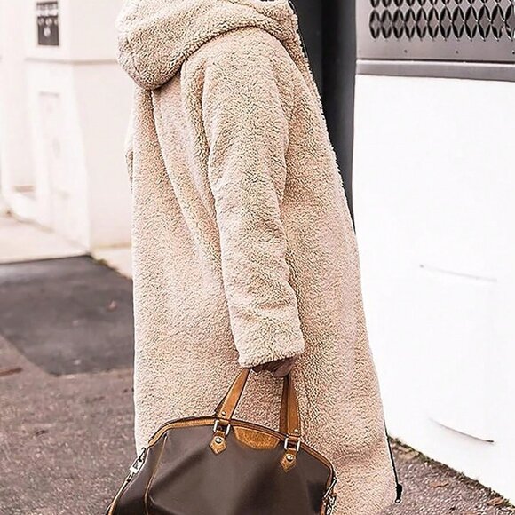 Black Casual Women's Double-Sided Hooded Thick Warm Mid-Length Jacket - Picture 3 of 6